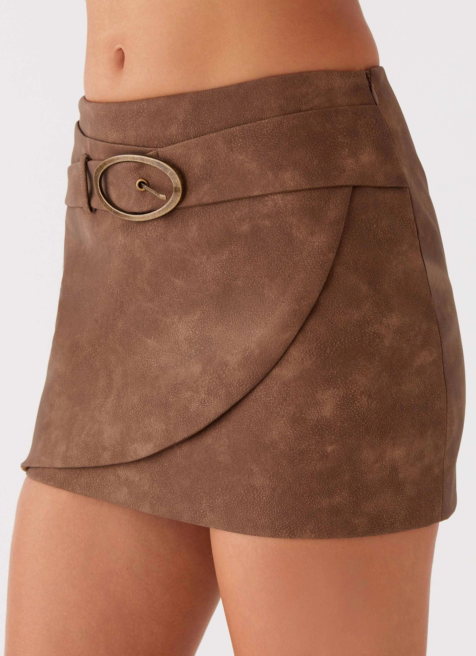 West District PU Mini Skirt - Brown Sport Flex