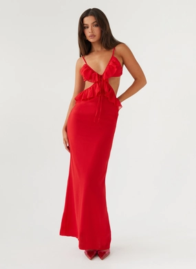 Klara Cut Out Maxi Dress - Red Casual and Comfy Lower Hem