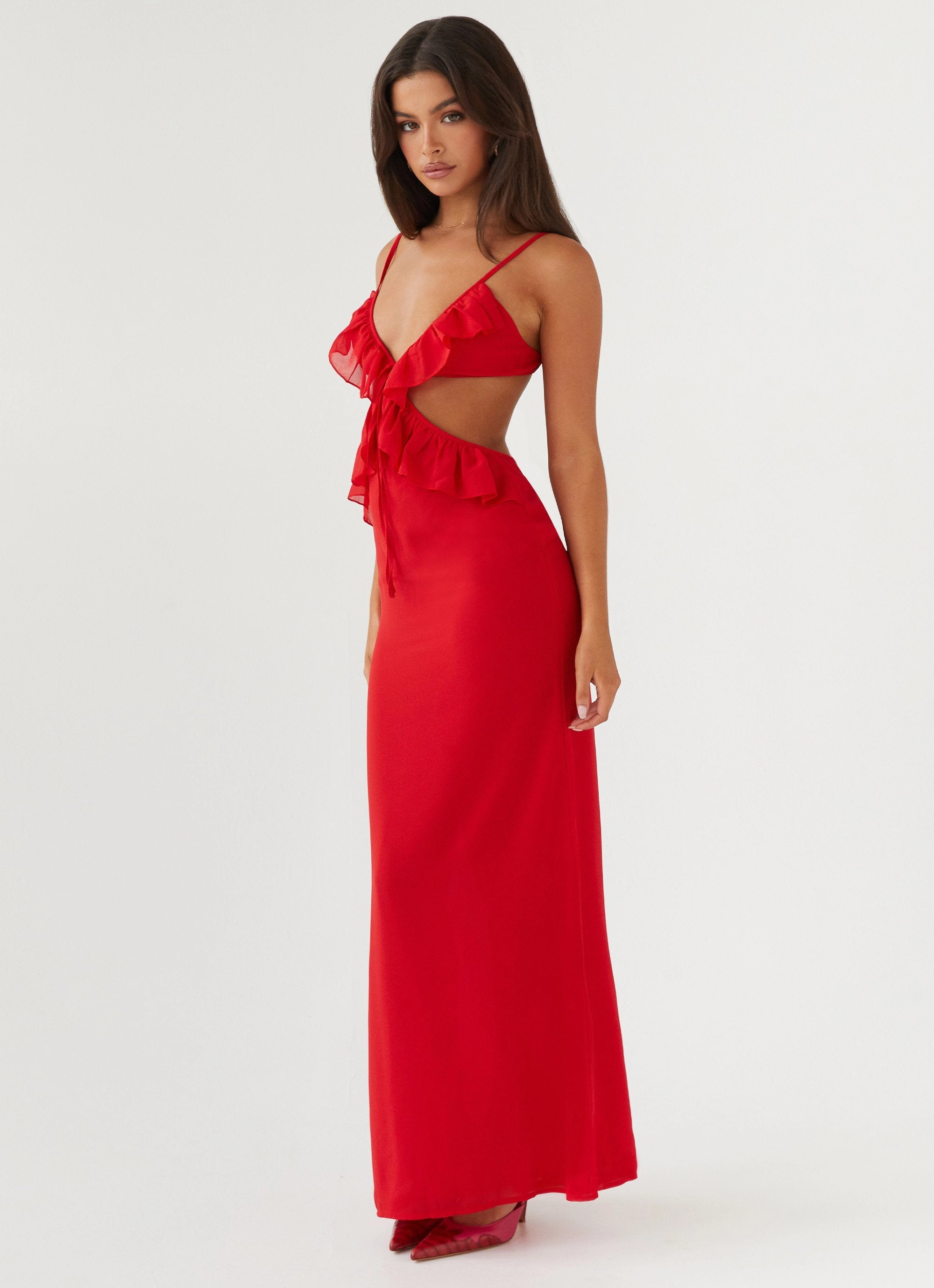 Klara Cut Out Maxi Dress - Red Lightweight-Layer Relaxed Wear