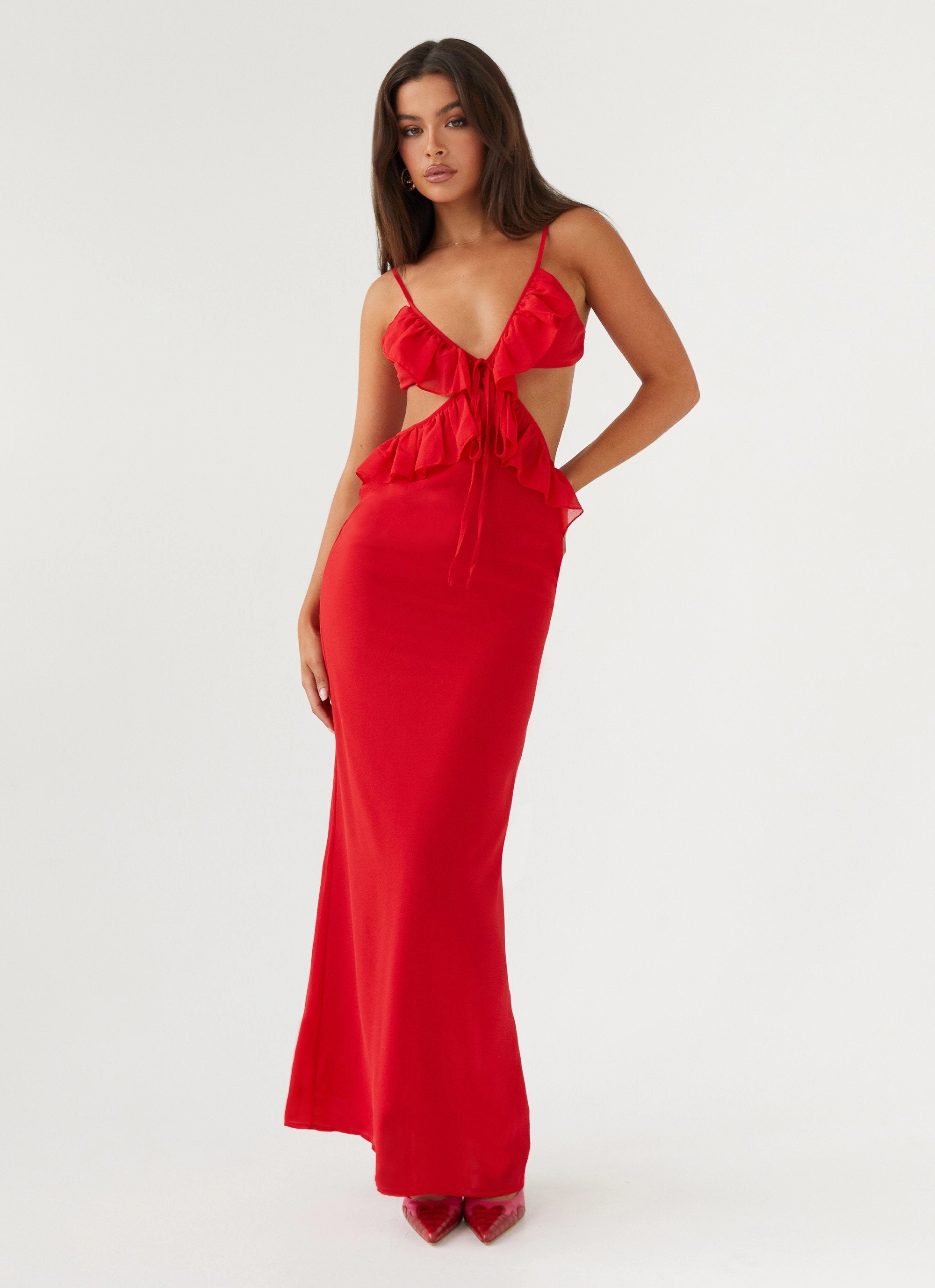 Klara Cut Out Maxi Dress - Red Casual and Comfy Lower Hem