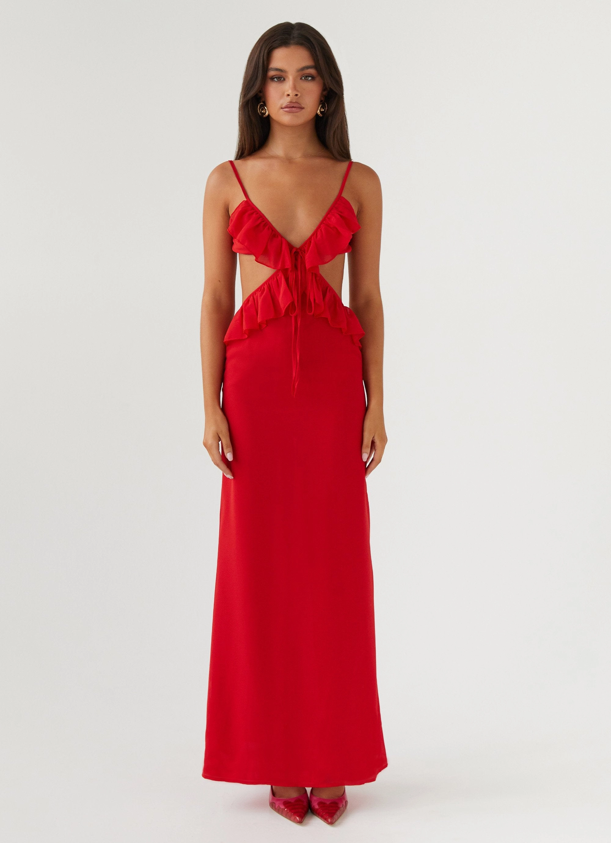 Must-have Chic Tailoring Waist Klara Cut Out Maxi Dress - Red