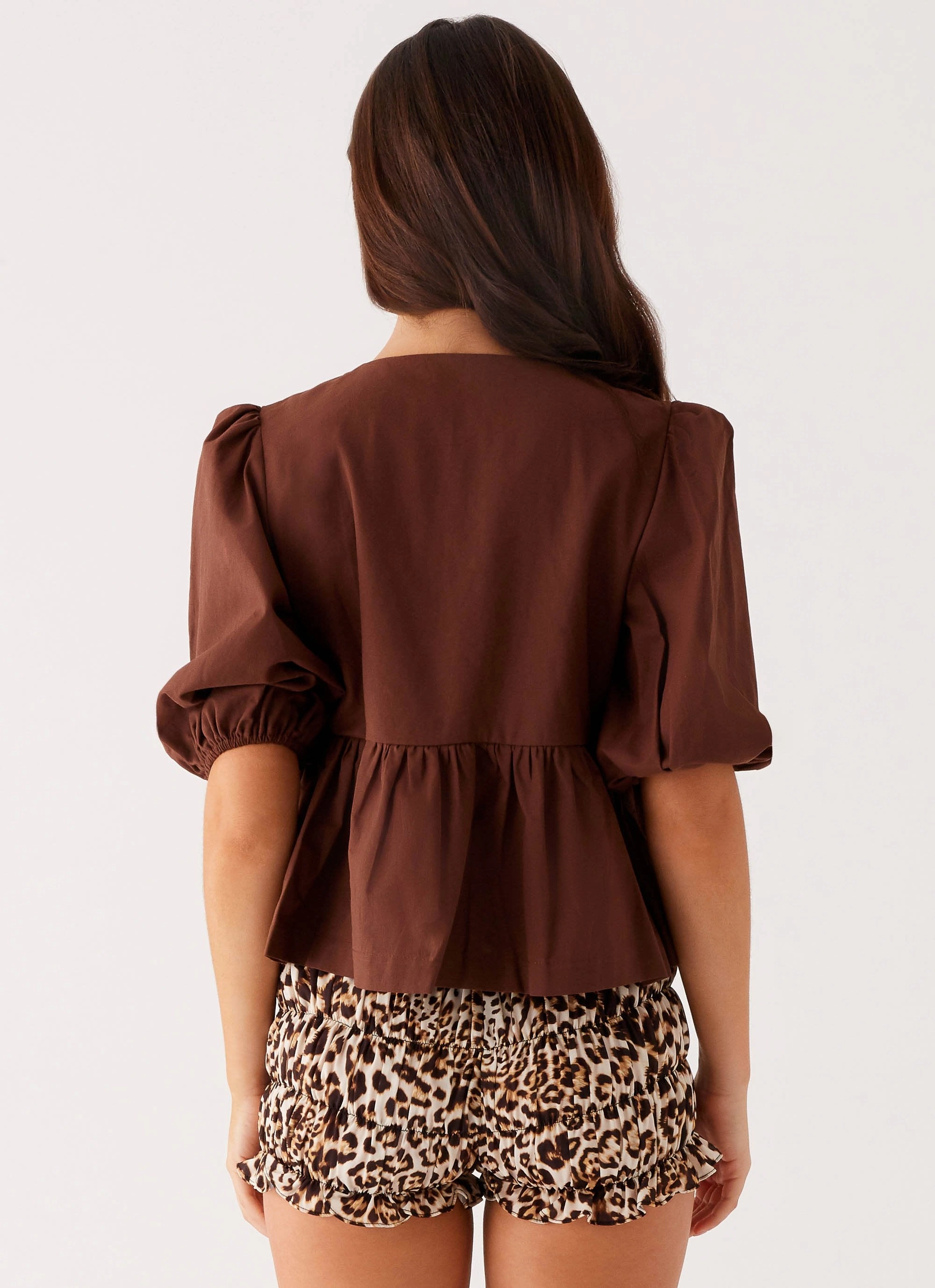 Western Wind Tie Top - Chocolate AdjustableHemCuffs Printed T-shirt