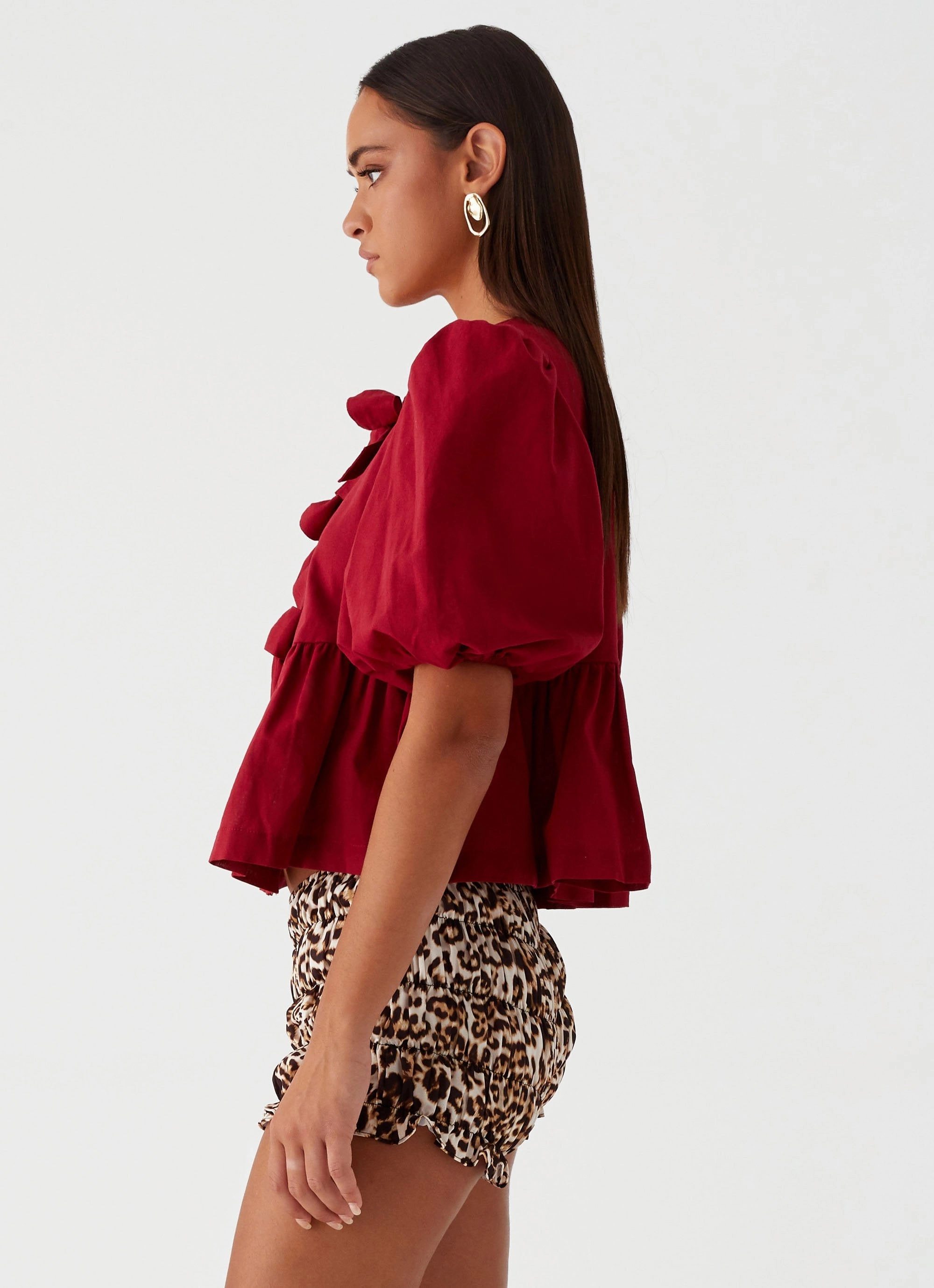 Western Wind Tie Top - Maroon AntiStaticFabric ButtonlessClosure