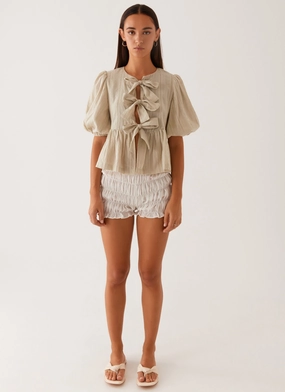FadeResistant Treatment EasyCareFabric Western Wind Tie Top - Sage