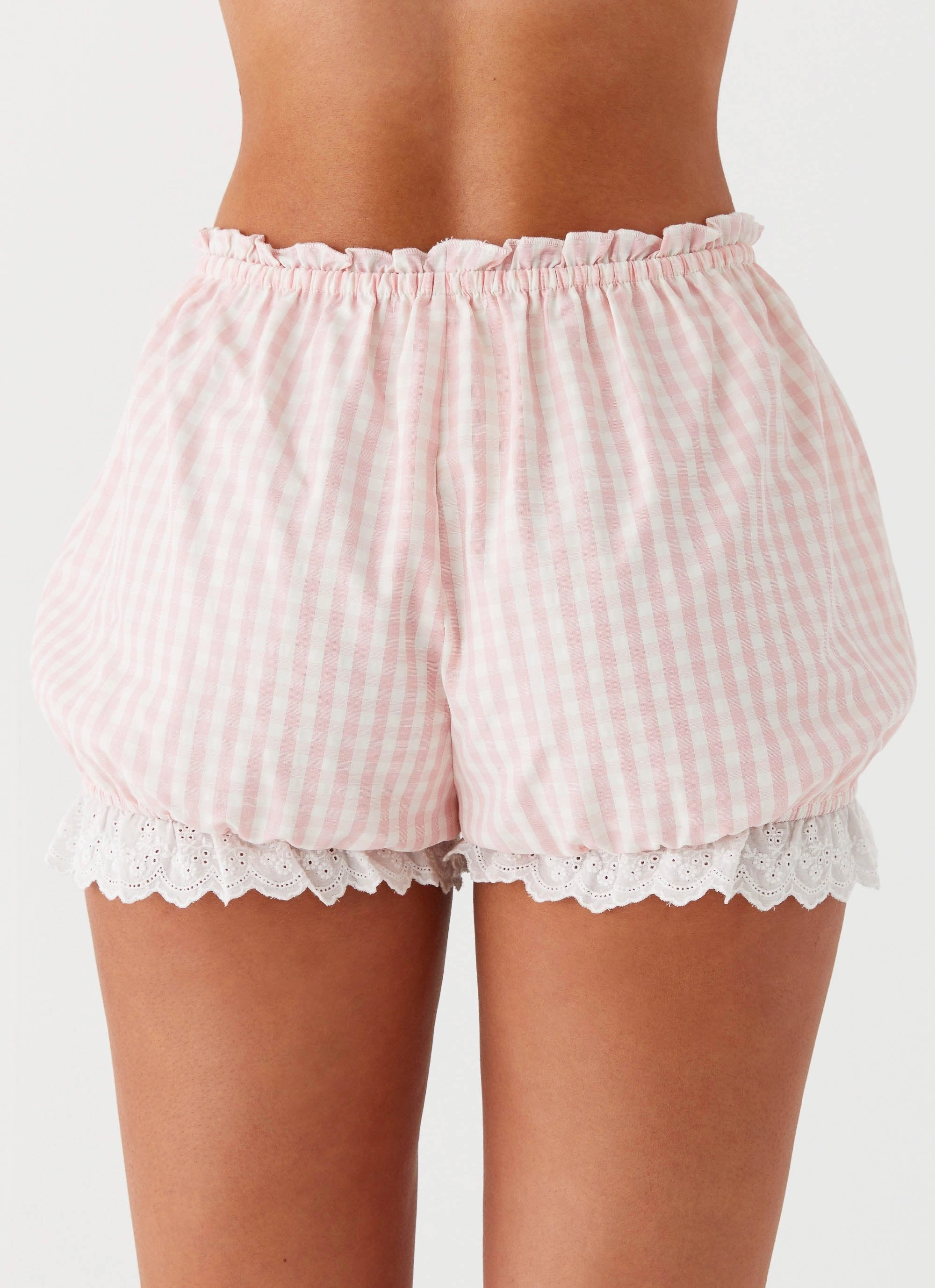 Weston Lace Trim Shorts - Pink Gingham Long Use
