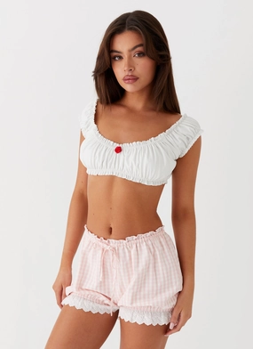 Rest Easy Weston Lace Trim Shorts - Pink Gingham