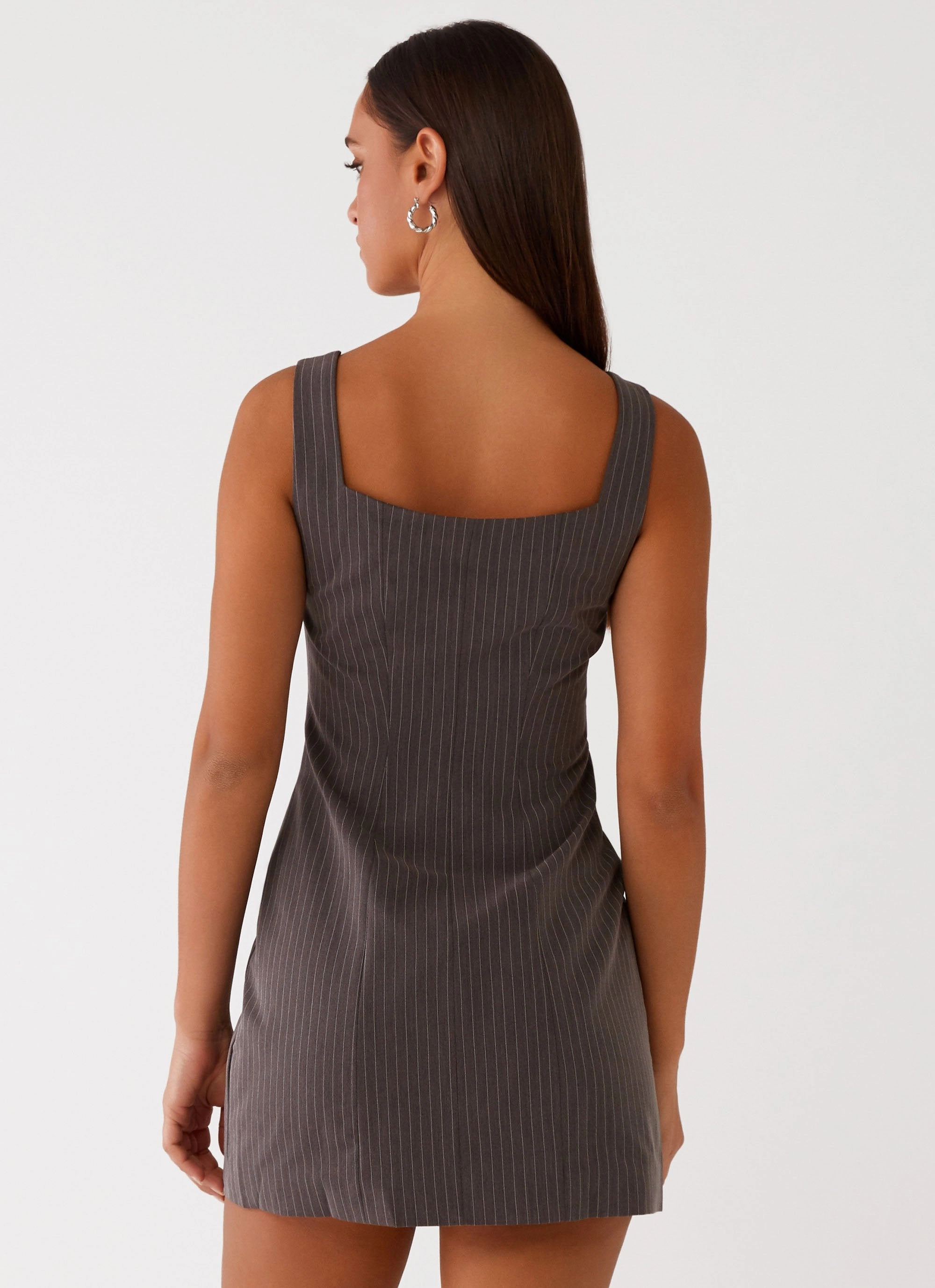 Edgy Layers Simple yet chic gown Westwood Mini Dress - Grey Pinstripe