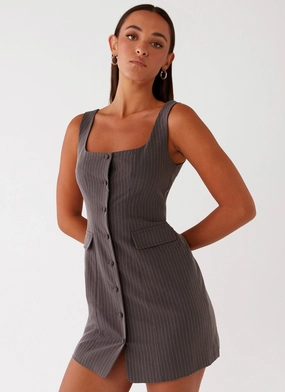 Westwood Mini Dress - Grey Pinstripe Casual and Smart