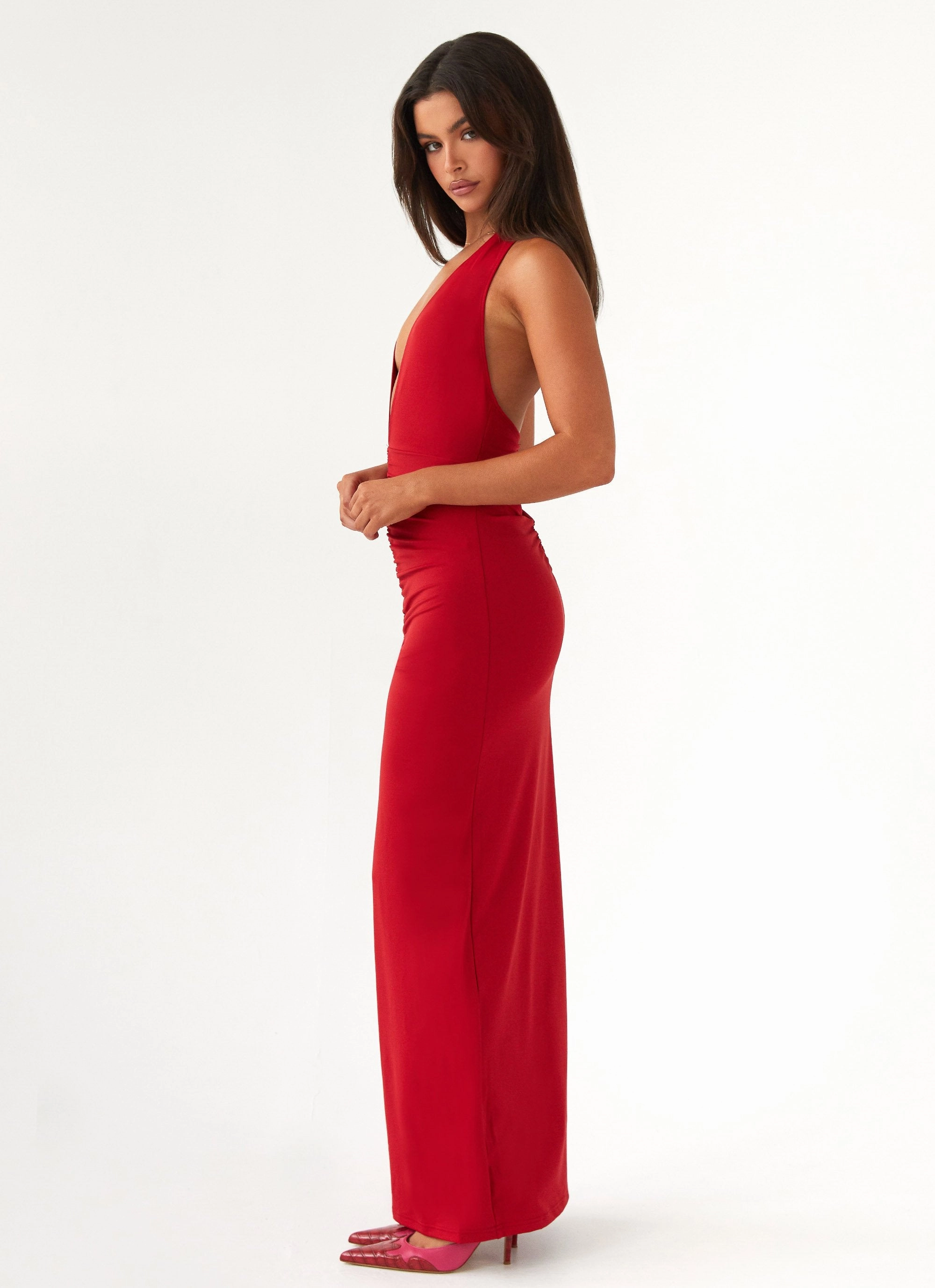 Whisked Away Halterneck Maxi Dress - Red Dew Glow