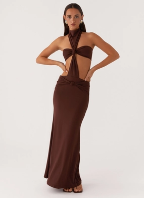 Elinor Maxi Dress - Chocolate Silky Shine