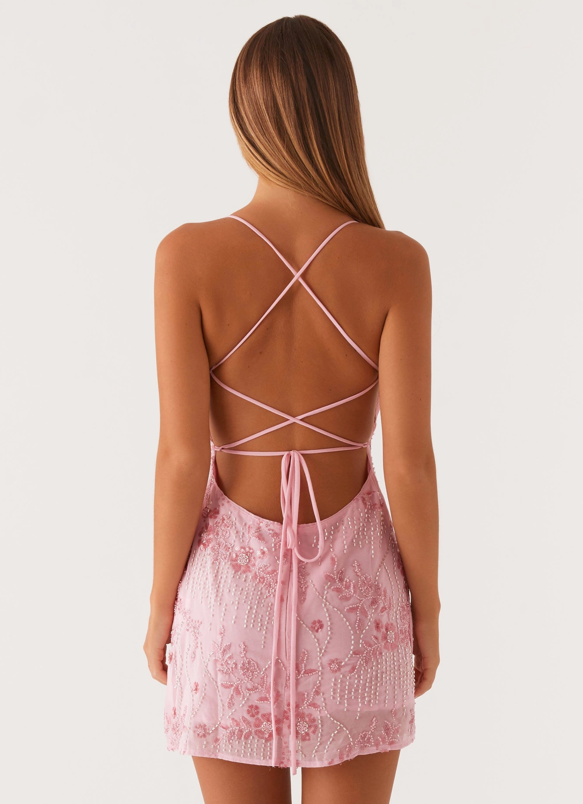 Vietta Sequin Cami Mini Dress - Pink Breezy Style Flared shape