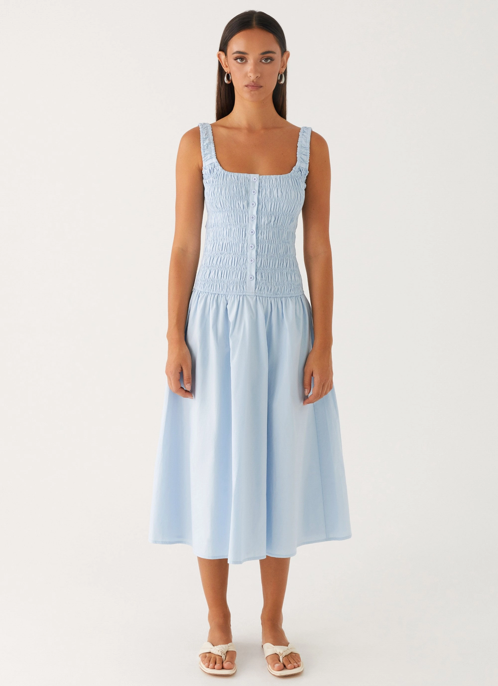 Wildflower Midi Dress - Blue Comfortable casual dress Chilly Day Layers