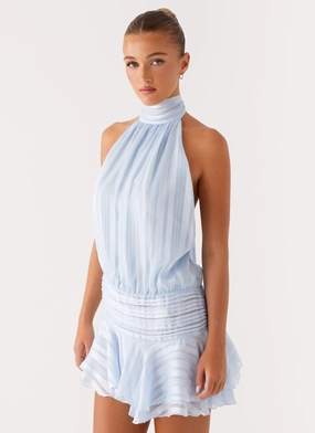 Silky Shape Chic Balance Willow Chiffon Mini Dress - Blue