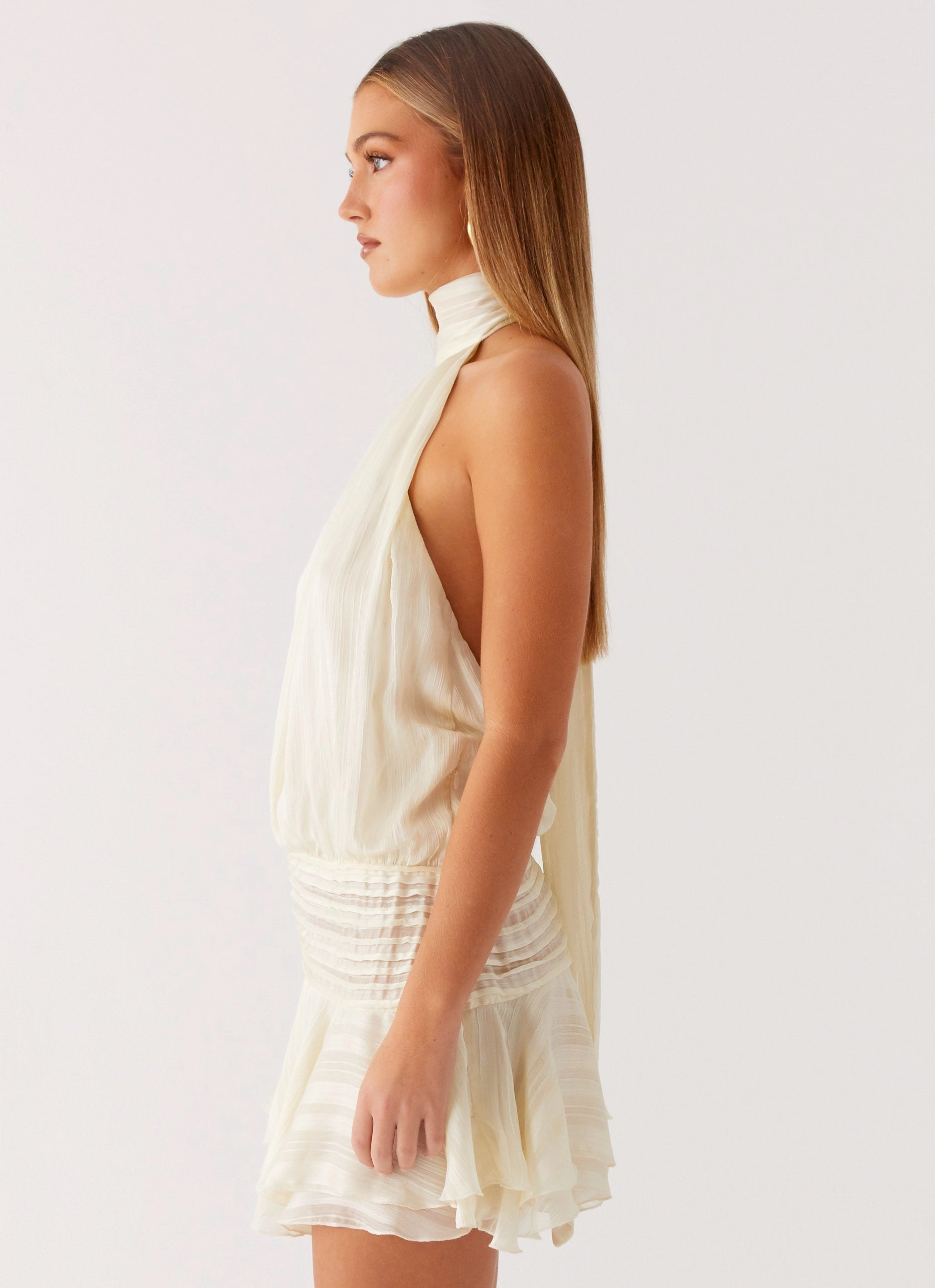 Low Key Willow Chiffon Mini Dress - Ivory