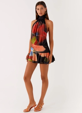 Willow Chiffon Mini Dress - Moody Floral Quiet Luxury Cocktail Ready