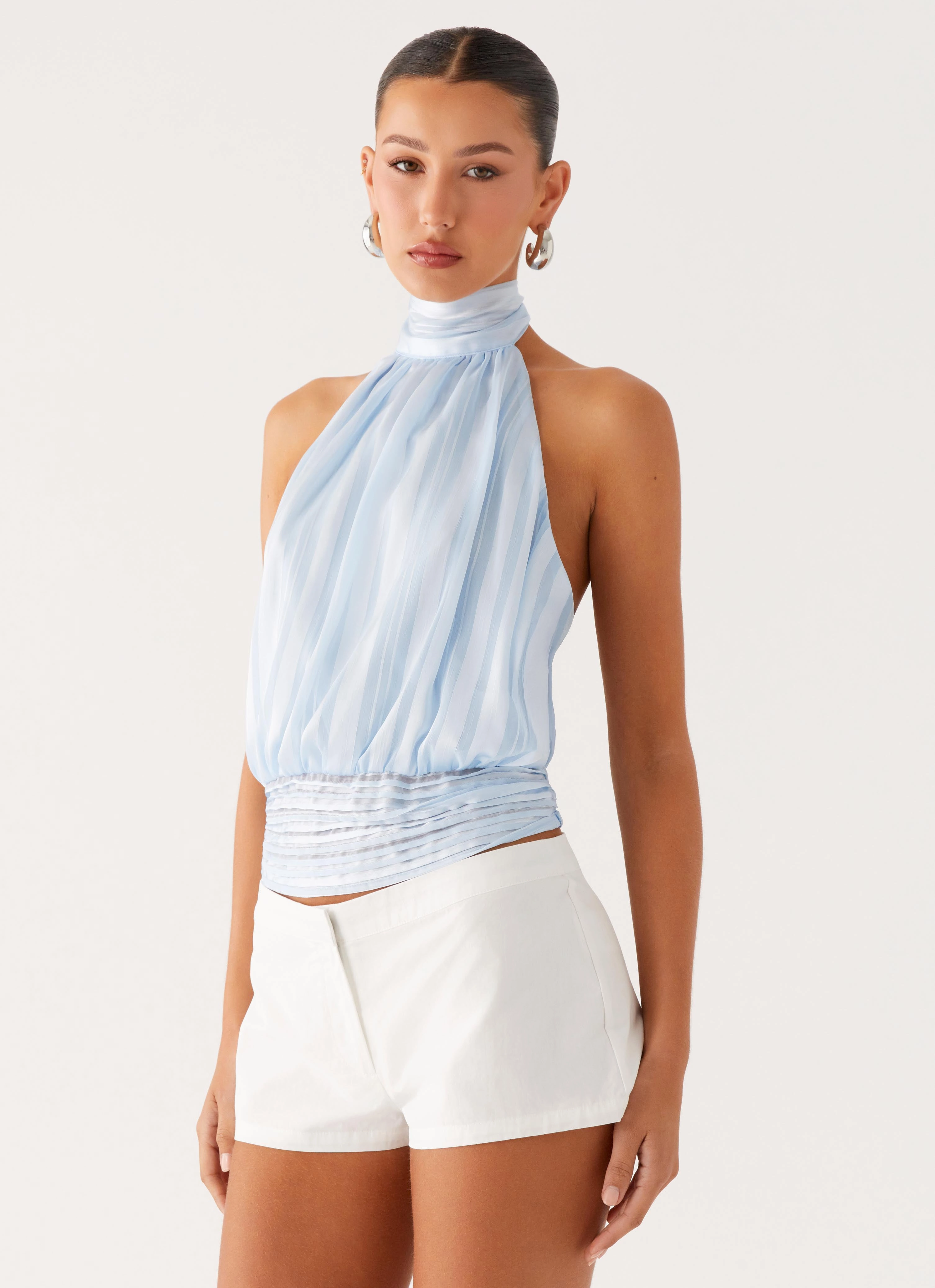 Low Profile Seaming Willow Chiffon Top - Blue