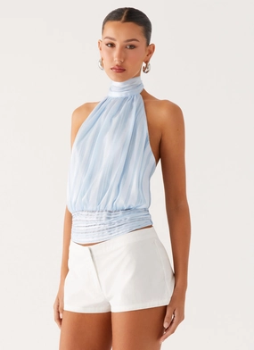 Low Profile Seaming Willow Chiffon Top - Blue
