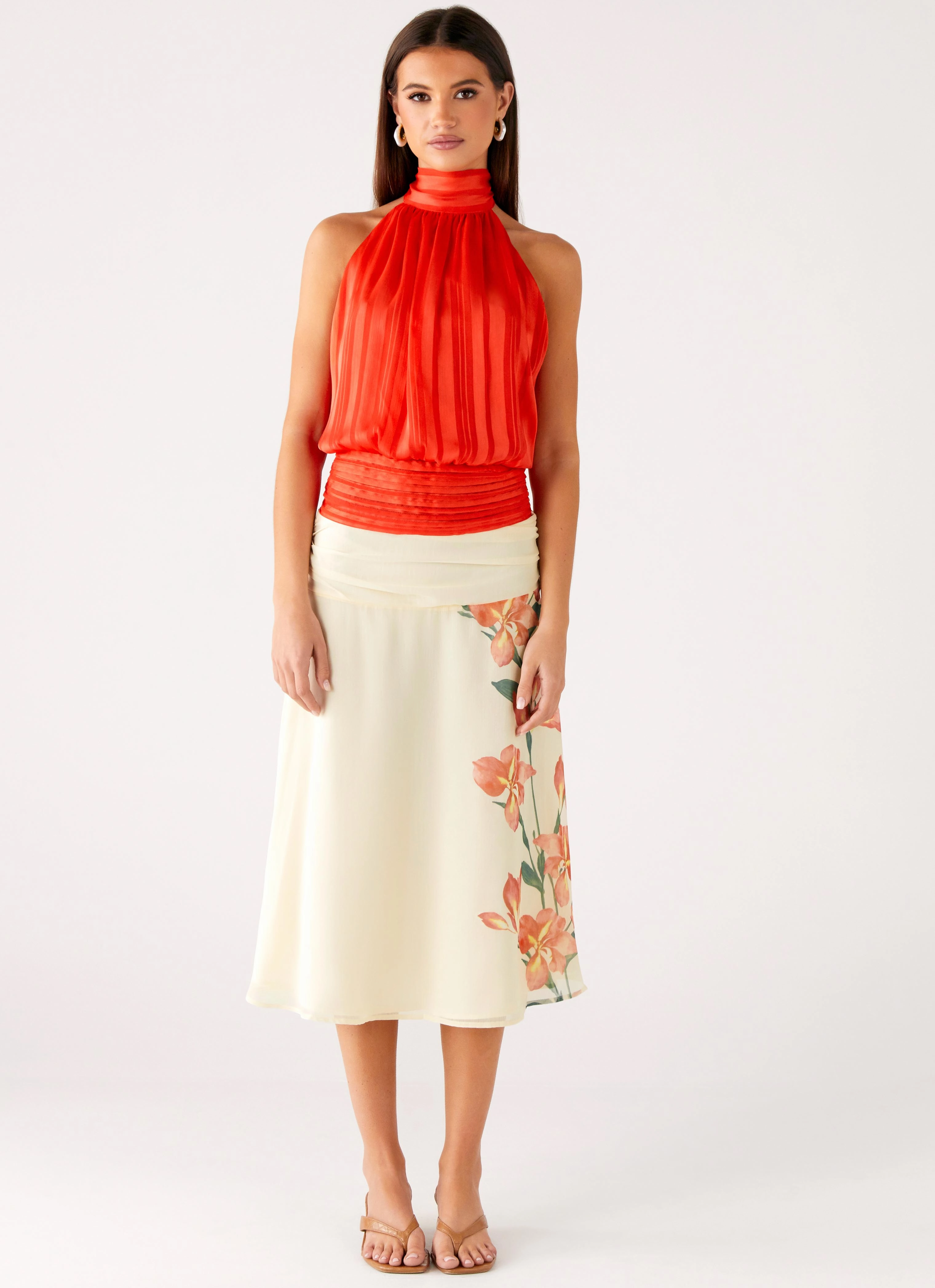 Stylish Hoodie Willow Chiffon Top - Coral