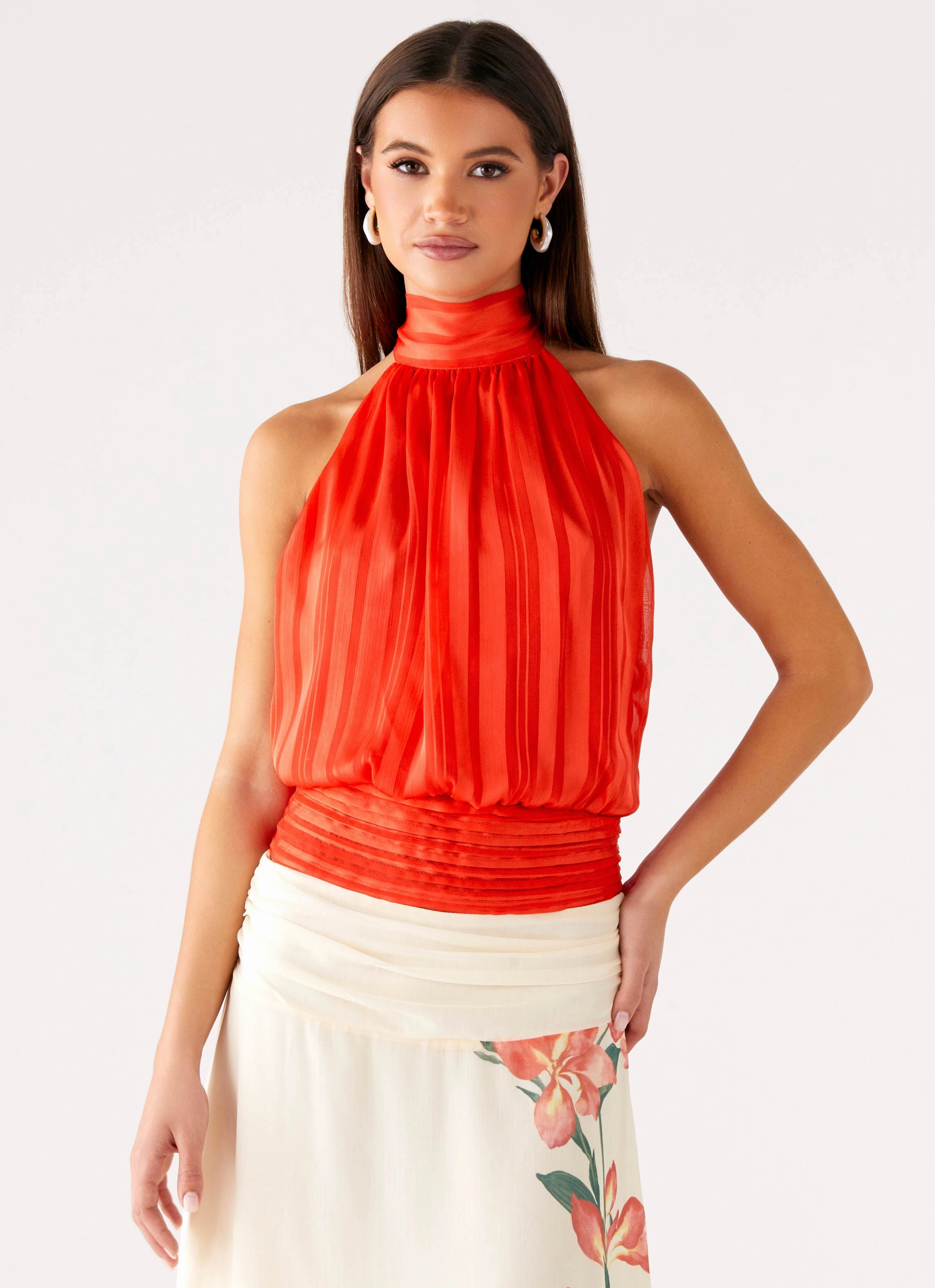 Friction Resistant Finish Willow Chiffon Top - Coral