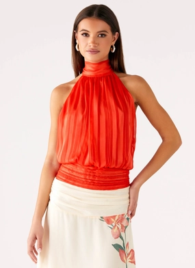 Friction Resistant Finish Willow Chiffon Top - Coral