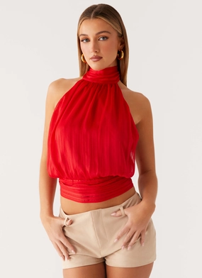 Unstructured Silhouette Willow Chiffon Top - Red