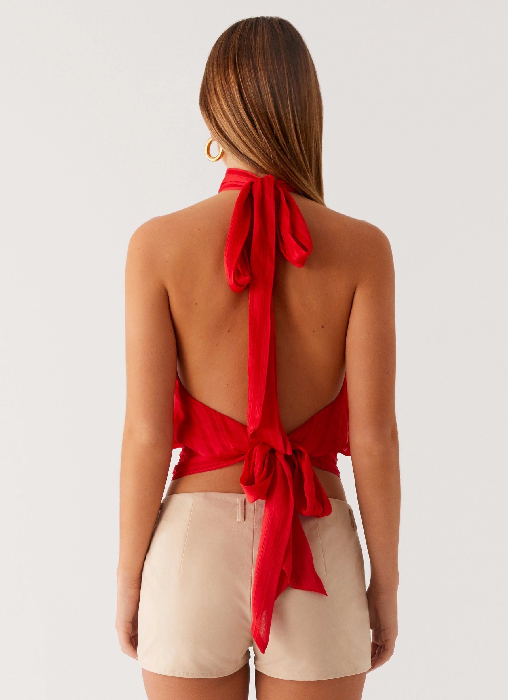 Willow Chiffon Top - Red Contoured Side Panels ZeroWasteProduction