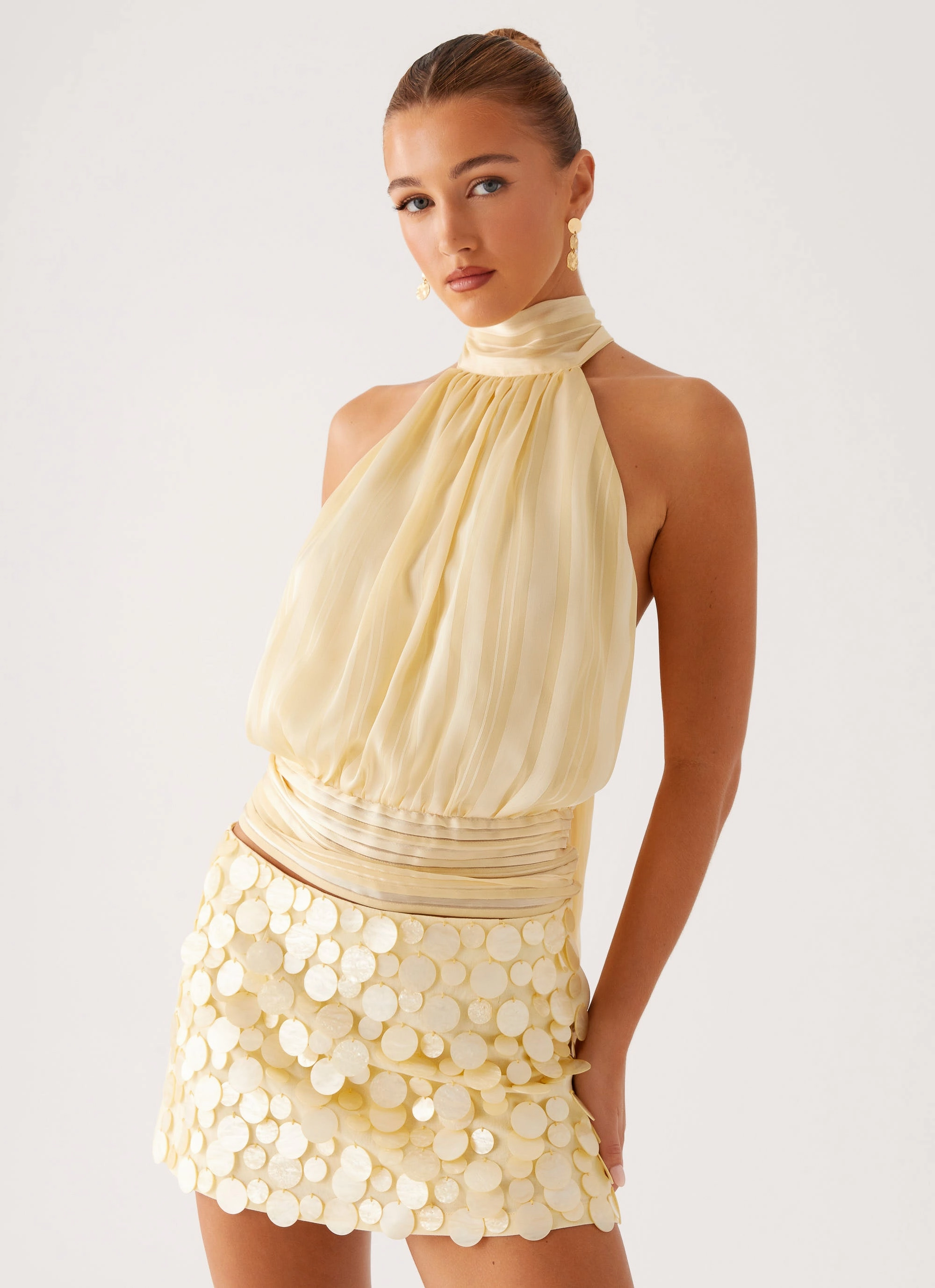 DoubleStitched Hemming Willow Chiffon Top - Yellow