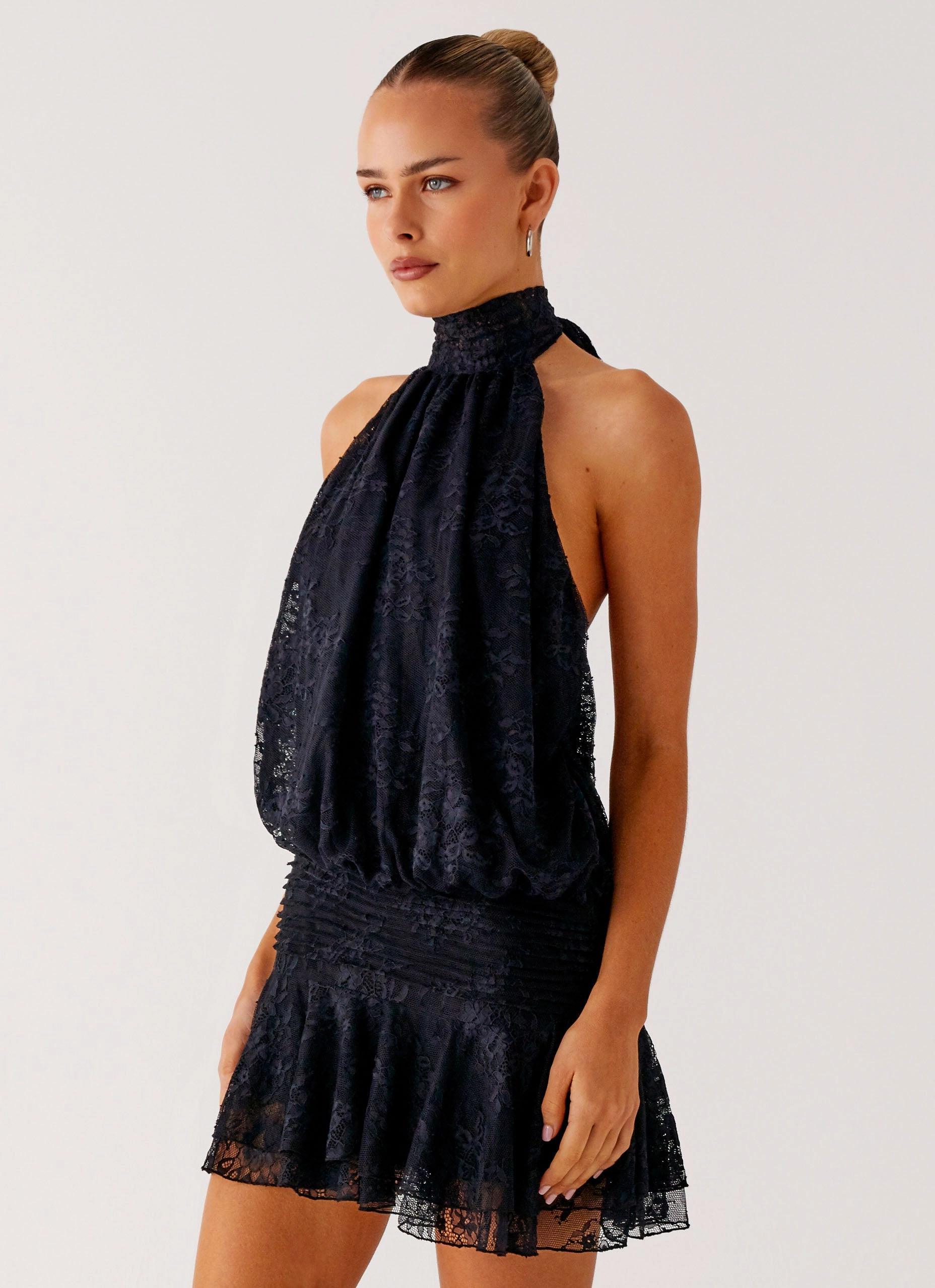 Willow Lace Mini Dress - Black Lace Bell-Sleeve Daily Mood