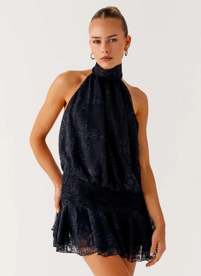 Romantic Mood Willow Lace Mini Dress - Black Lace