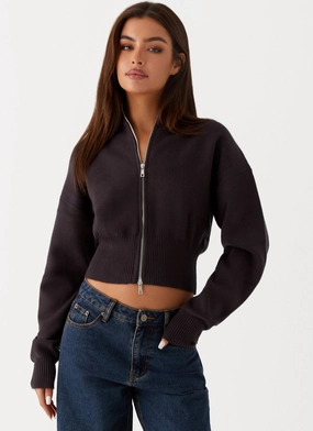 Episode High Neck Cardigan - Charcoal Ergonomic Tailoring Functional Pockets Style