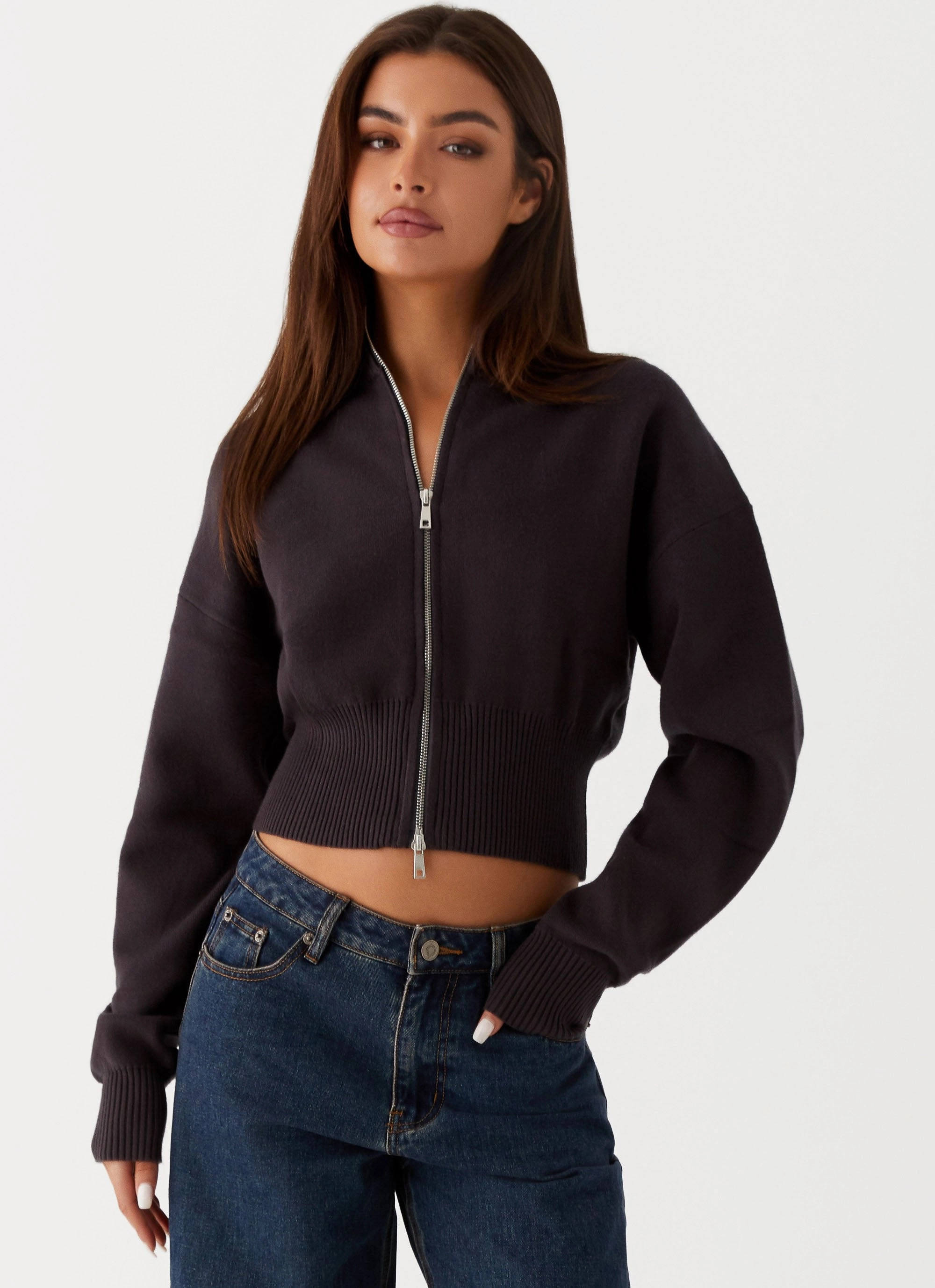 Episode High Neck Cardigan - Charcoal Ergonomic Tailoring Functional Pockets Style