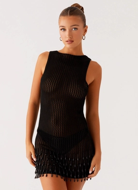 Chic Everyday Wear Miracle Beaded Crochet Mini Dress - Black