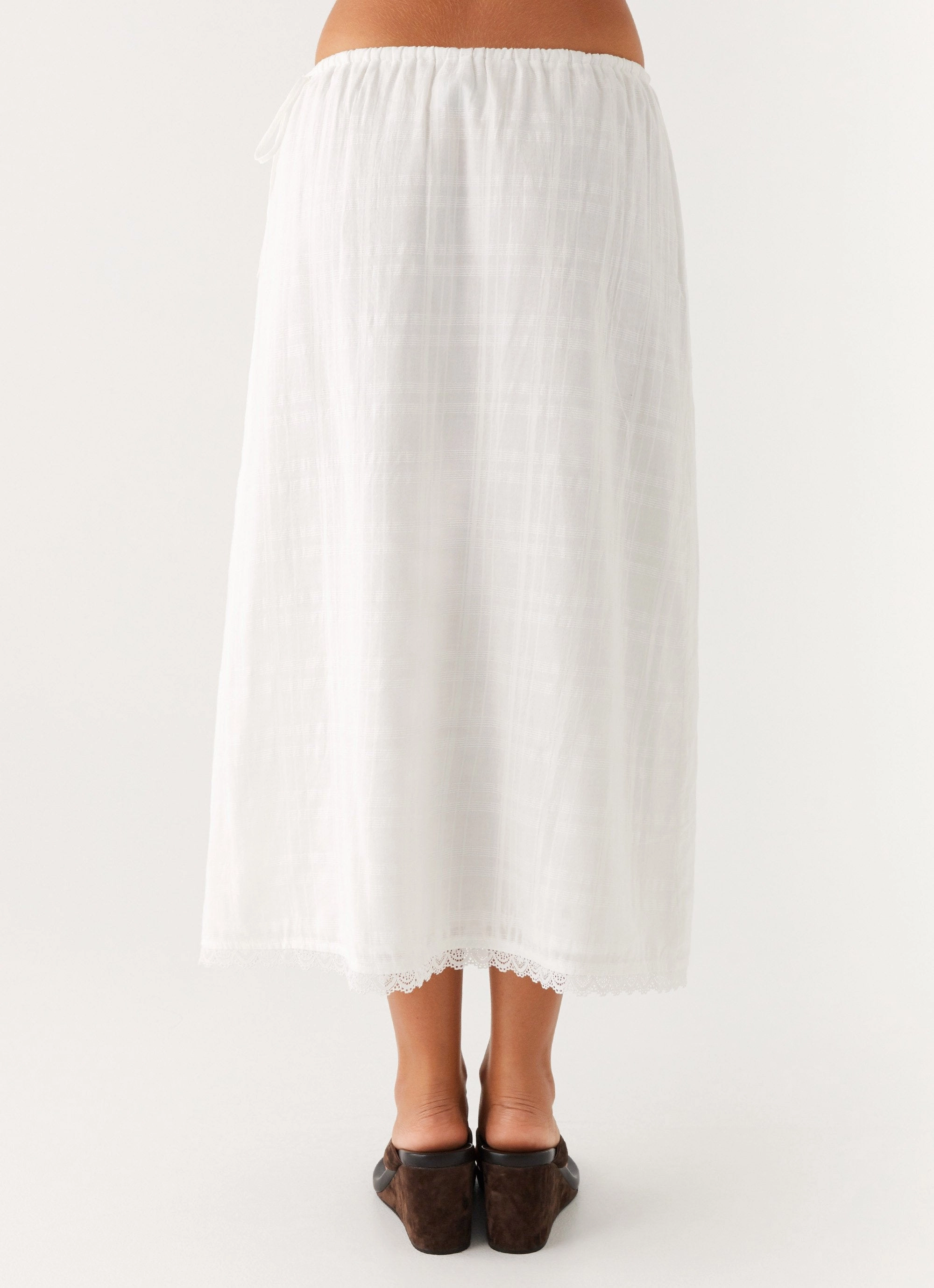 Sweet Lullaby Midi Skirt - White QuickReleaseBuckle Non Binding Waist