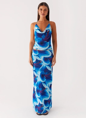 Another Life Chiffon Maxi Skirt - Turquoise Floral Functional Layers