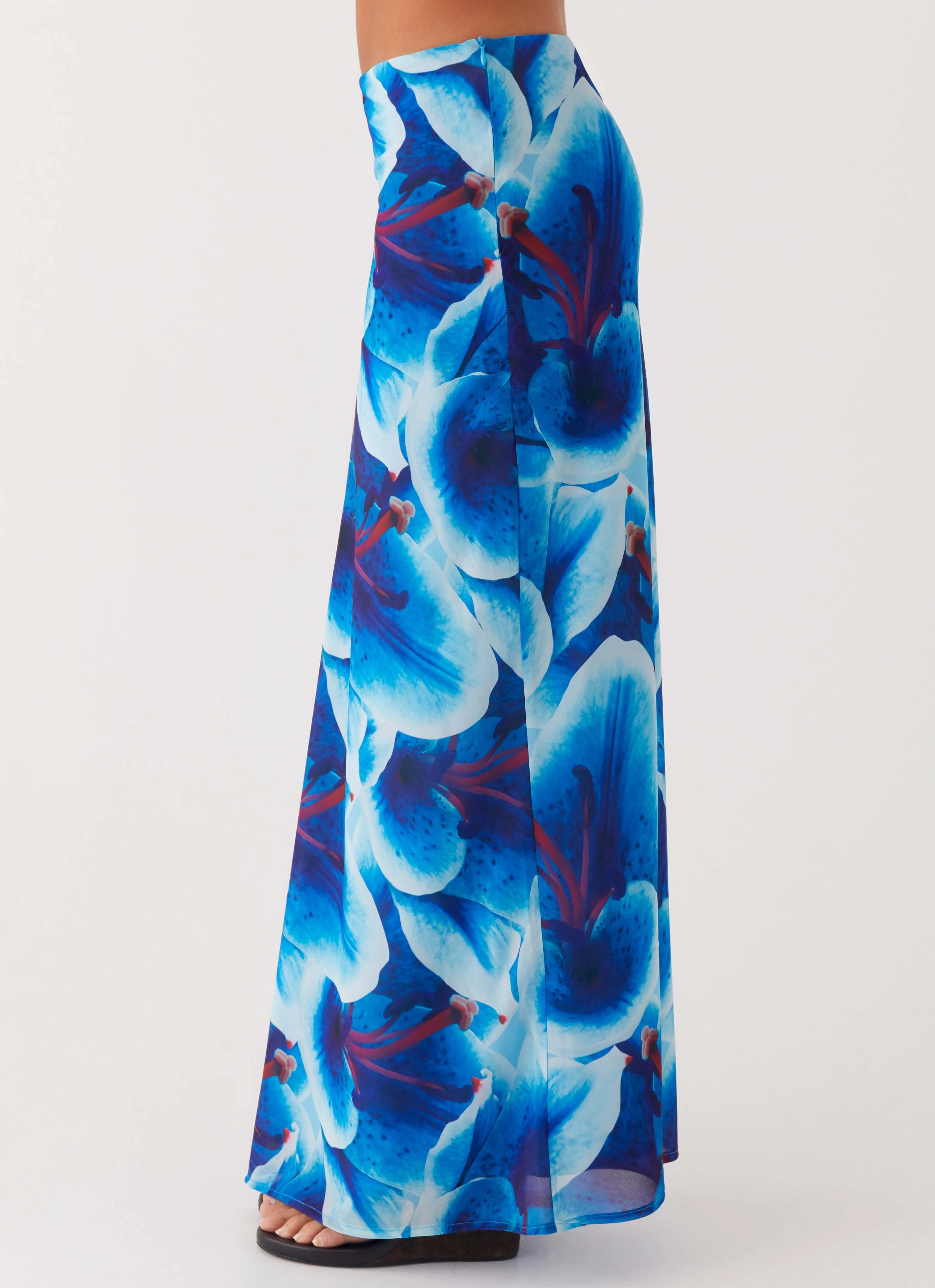 Another Life Chiffon Maxi Skirt - Turquoise Floral Packable design Shape Flex