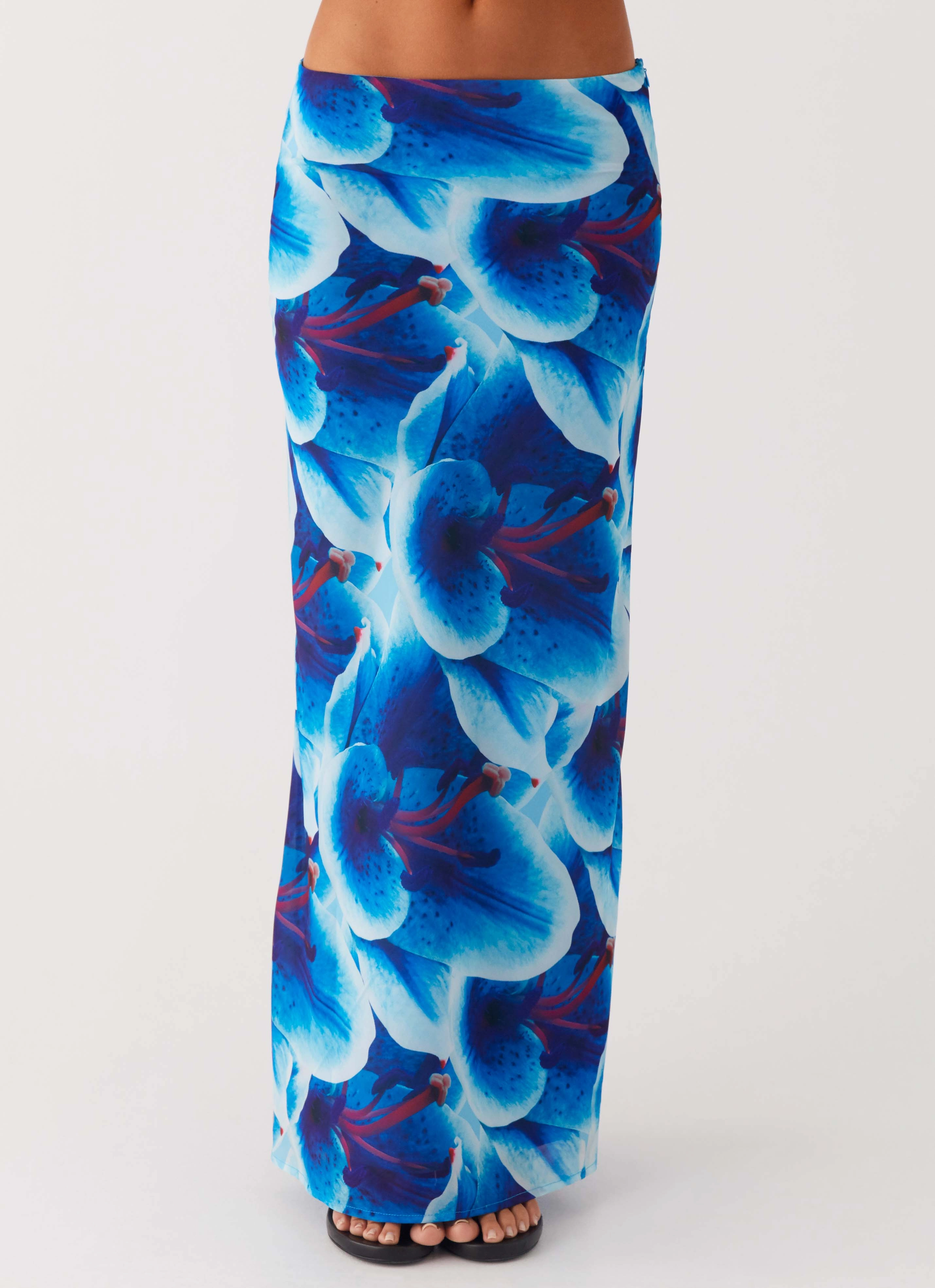 Another Life Chiffon Maxi Skirt - Turquoise Floral Day Comfort