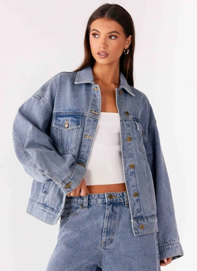 Orleans Oversized Denim Jacket - Blue Classic Cut Low Maintenance Fabric