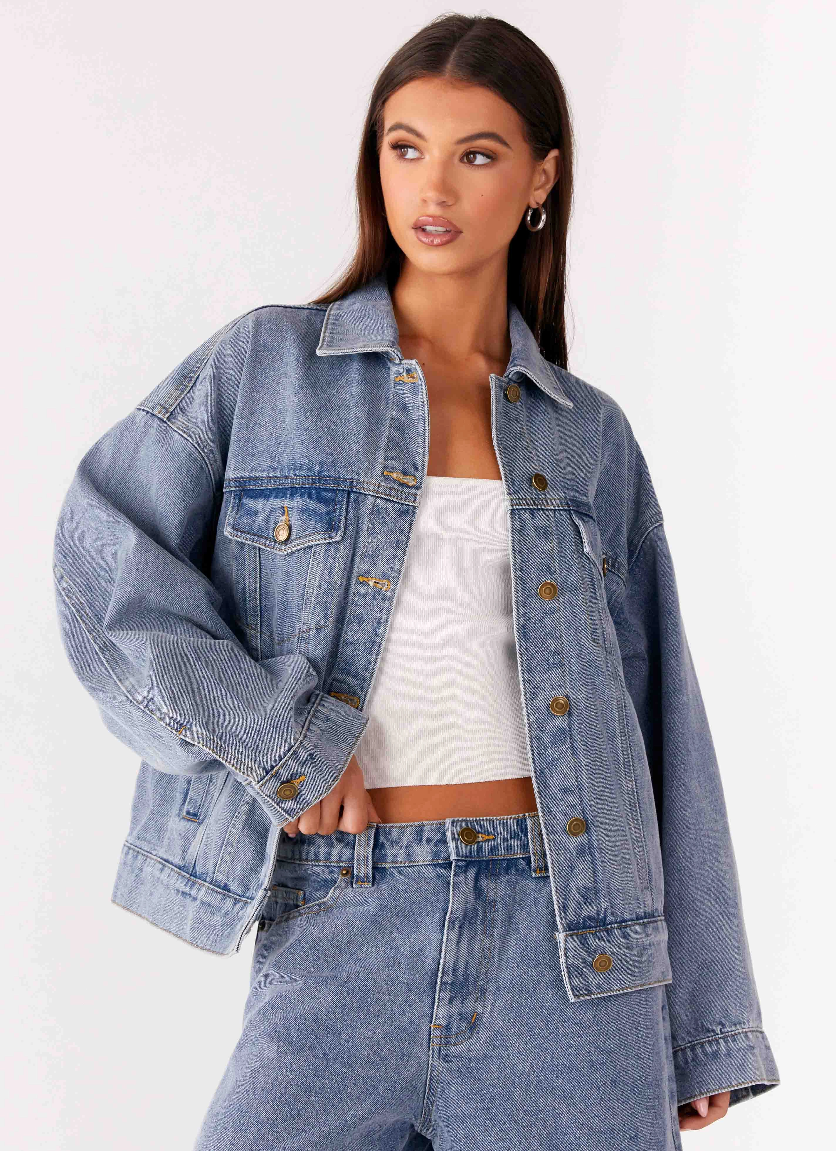 Orleans Oversized Denim Jacket - Blue Classic Cut Low Maintenance Fabric