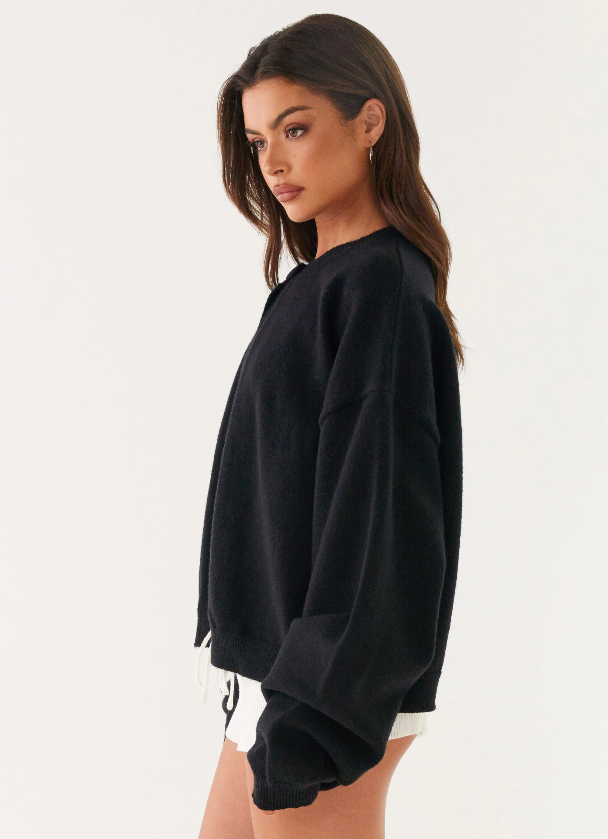 Detachable Lining Pocket Placement Annie One Button Cardigan - Black