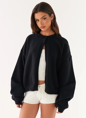 Taped Edges No Static Annie One Button Cardigan - Black