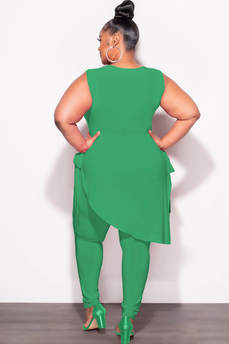 Travel Essential Final Sale Plus Size 2pc Sleeveless Top and Pants Set in Green