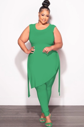 Final Sale Plus Size 2pc Sleeveless Top and Pants Set in Green Everyday Must-have