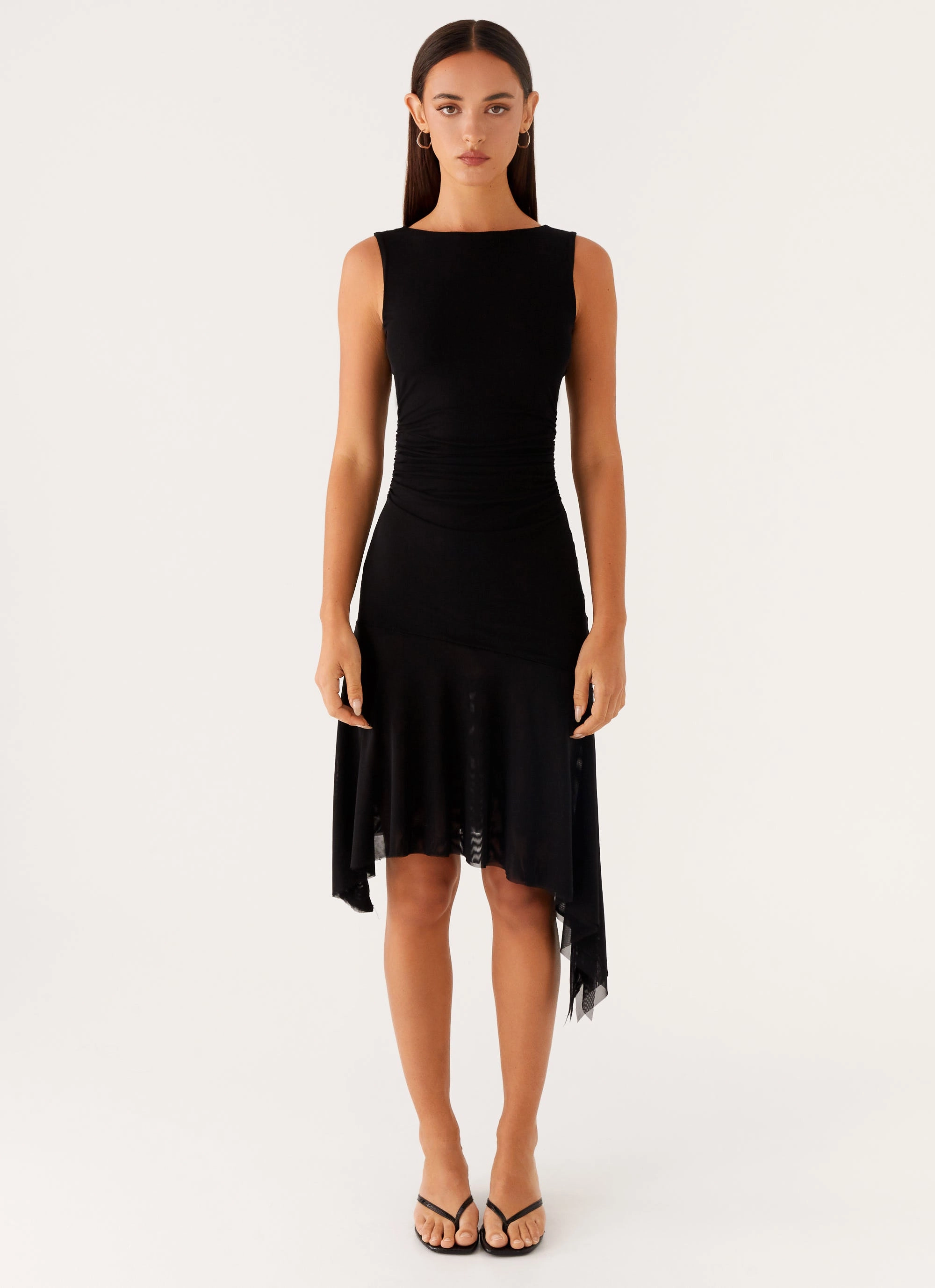 Winona Midi Dress - Black Soft Movement Silky Silhouette