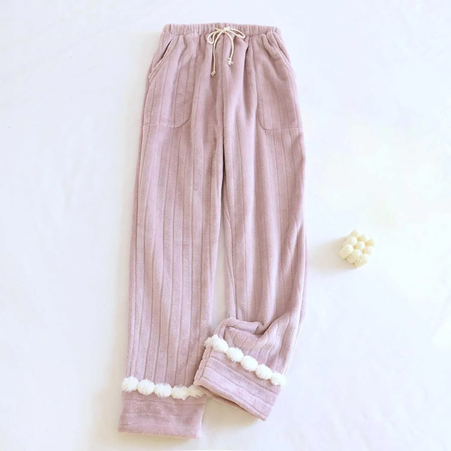 Winter Fleece Sherpa Lined Pajama Pants for Women Warm Coral Fleece Sleepwear Drawstring Lounge Wide Leg Trousers
