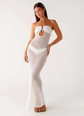 Winter Layering Sleek and Flattering Showcase Crochet Maxi Dress - Ivory