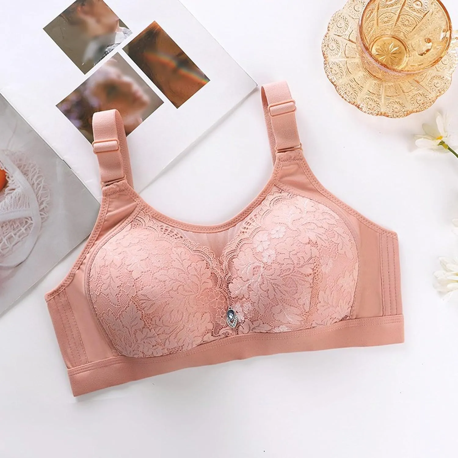 Wireless Bras for Women's Sexy Push Up Lace Bra Plus Size Everyday Underwear with Breathable Adjustable