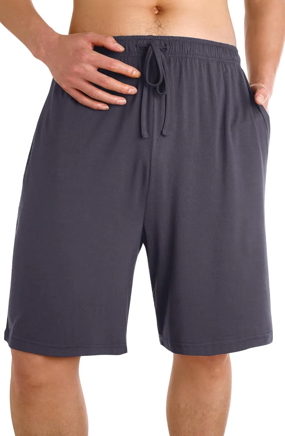 WiWi Mens Bamboo Viscose Pajama Shorts Lightweight Lounge Bottoms Soft Knit Sleep Short Pants Loungewear with Pockets S-3X