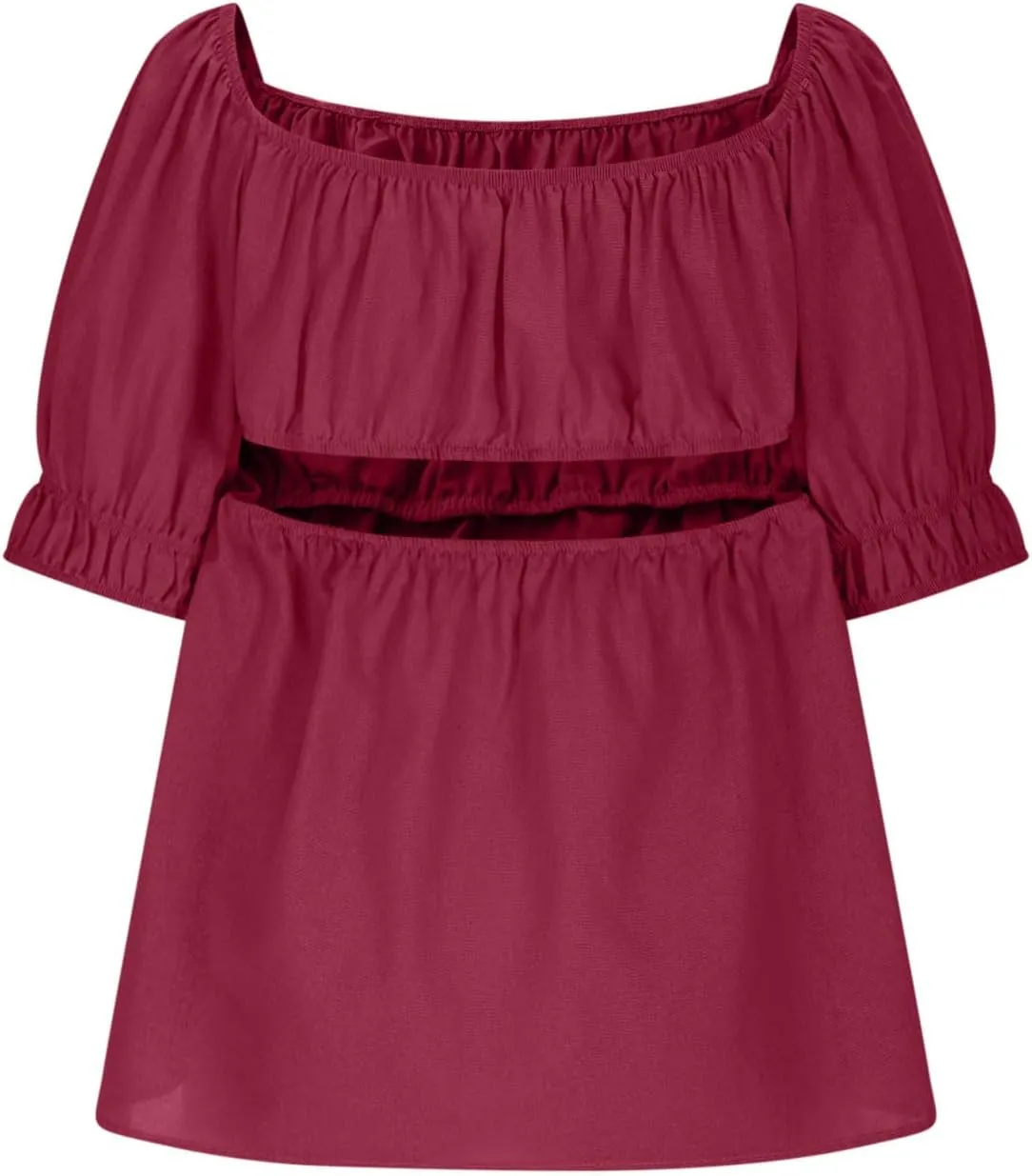 Women Beach Lounge Set Cotton Linen 2 Piece Outfit Square Neck Short Sleeve Cutout Back Babydoll T Shirts and Shorts