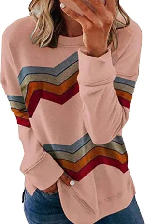 Women Casual Crewneck Sweatshirts Plus Size Long Sleeve Color Block Side Split Lightweight Loose Pullover Blouse Tops
