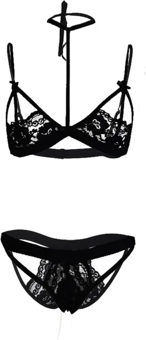 Women Lingerie Women's 2 Piece Sexy Lace Strap Bralette Bra and Panty Lingerie Set Push Up Underwear